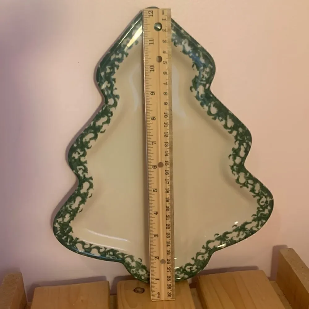 Henn Pottery Spongeware Tree Platter Plate Green